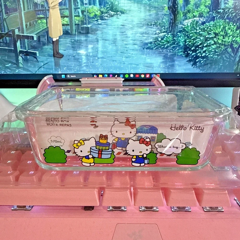 Hello Kitty Storage Container Glass Bento Box Food Lid 4 Flap Snap Sanrio 2023